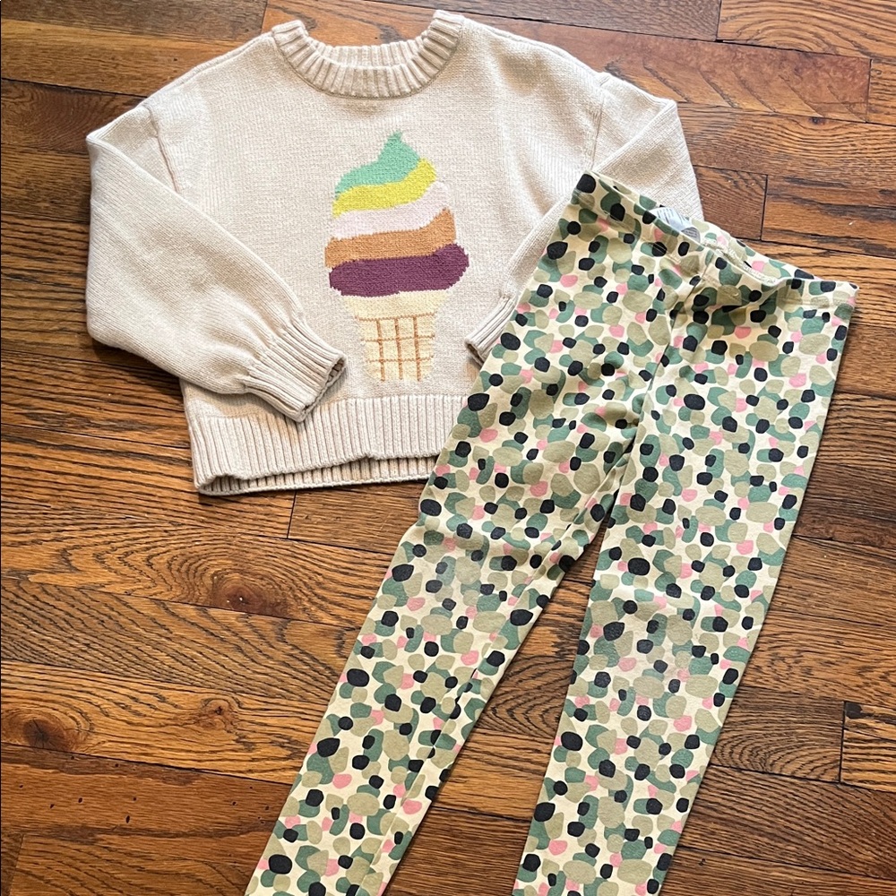 Tea Collection Ice Cream Sweater and Polka Dot Leggings Set
